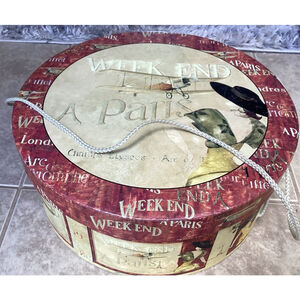 Hat Box”Week End A Paris” W/ 1920’s Airplane & Rope Handle Sturdy 12.75” Vintage